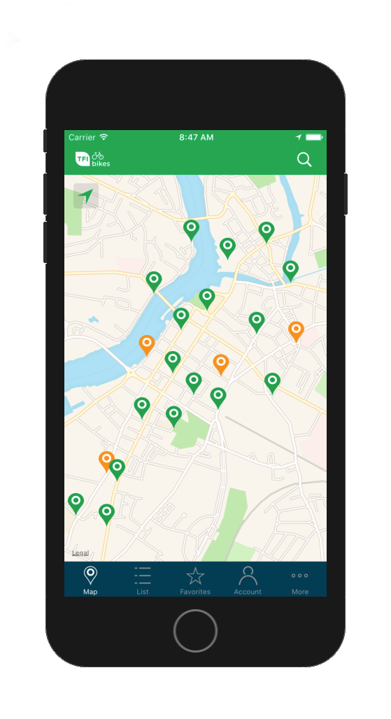 Bikeshare App shown on iphone